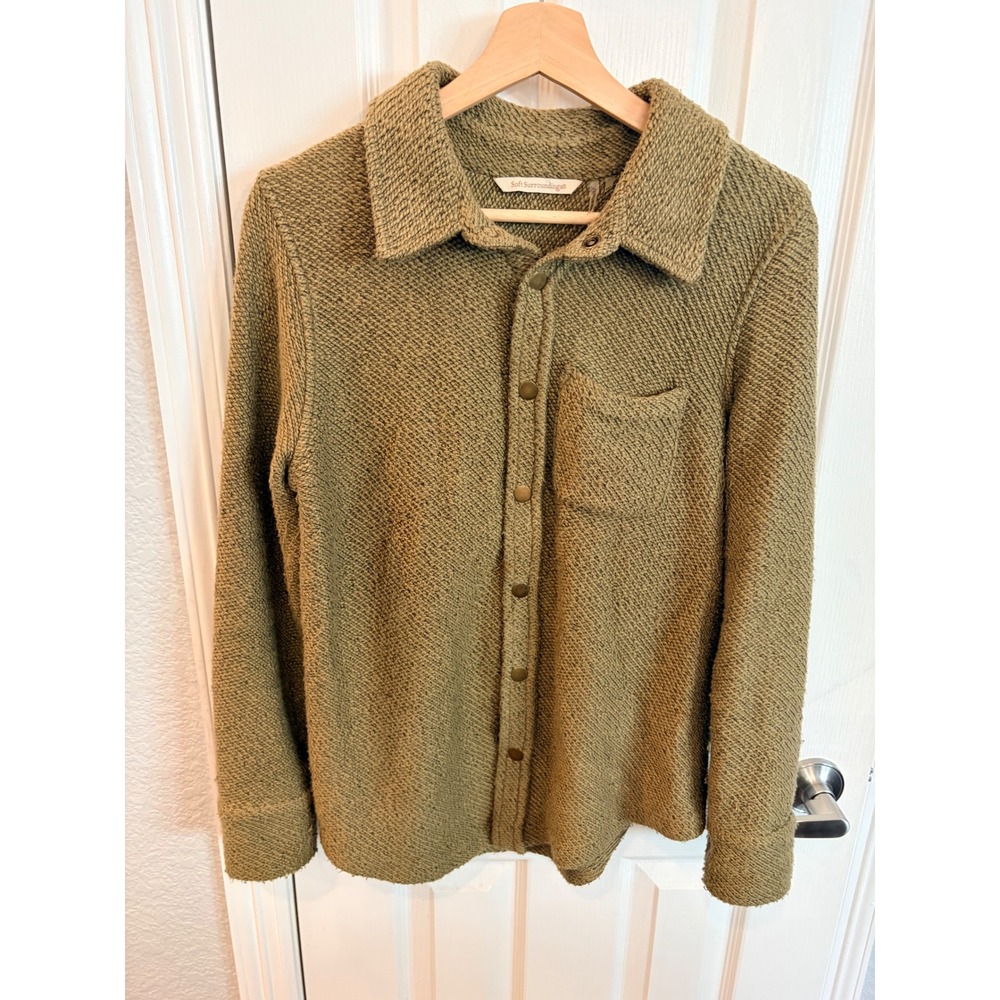 Soft Surroundings Shirt Jacket Olive Green Textured Knit Shacket PXS